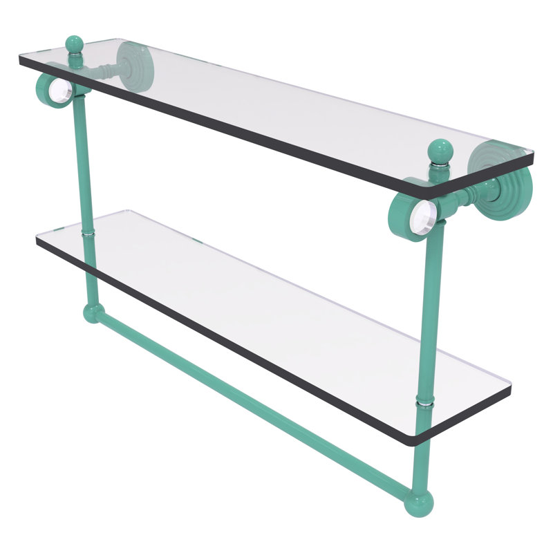 Tablette double en verre avec barre à serviettes Collection Pacific Grove, H 13 po x l 22 po x P 5,125 po, Vert écume de mer