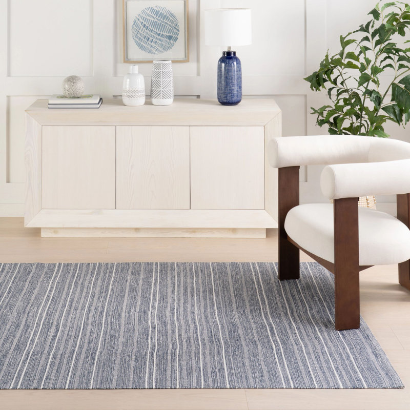 Skipper Stripe Navy Handwoven Indoor/Outdoor Rug, Rectangle 3' x 5'