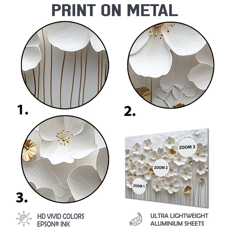 Widlflowers Golden Creamy Blossoms In The Wild III - Wildflowers Metal Wall Decor, 34" H x 44" W
