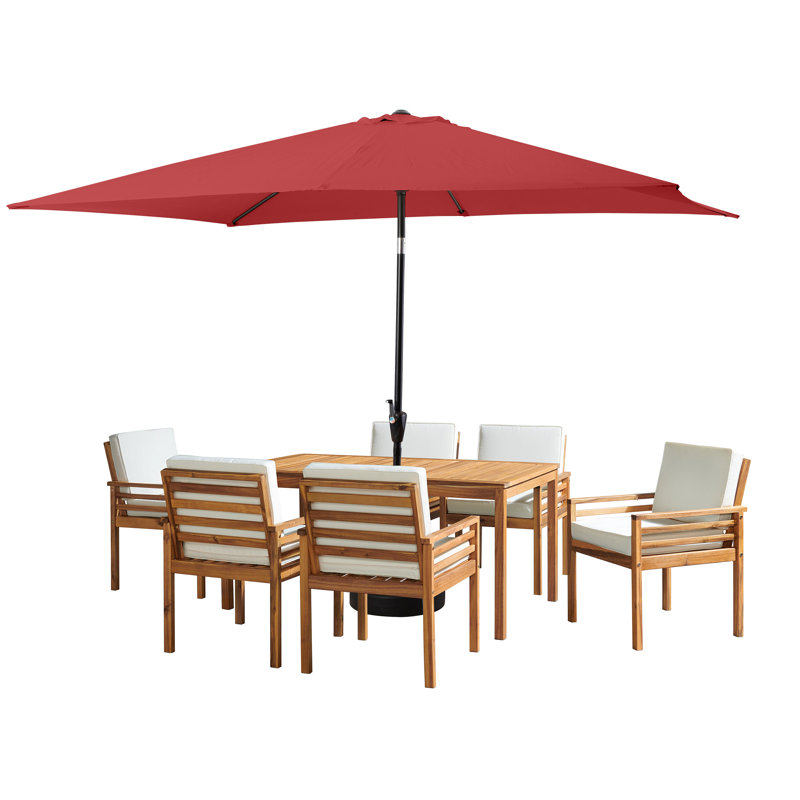 8 Piece Set Okemo Table w/6 Chairs 10"" Rectangular Umbrella (Red), Red, 6