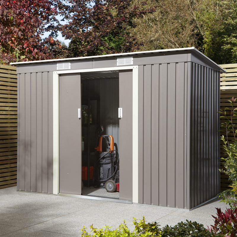 Rowlinson Trentvale 6x4 Metal Pent Shed with Foundation Kit, Light Grey