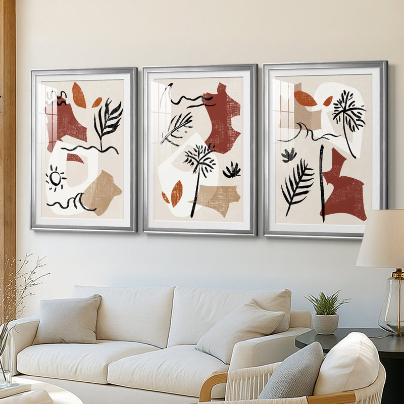 Soft Palms IV - reproduction encadrée de qualité supérieure sur mesure mat - 3 pièces, Argent argent, H 15 po x l 19 po