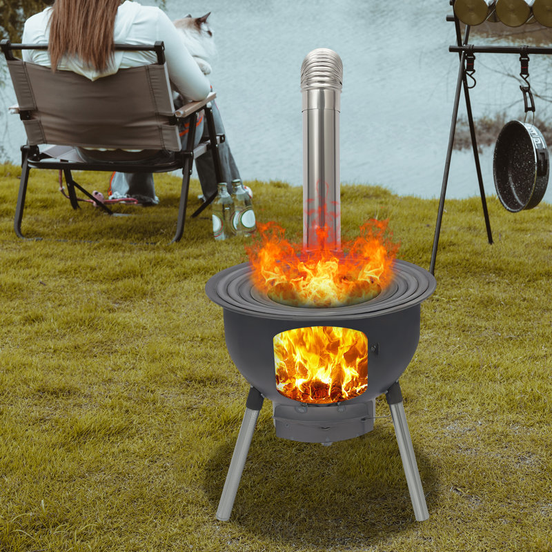 Poêle à bois avec grille pour le camping, H 19,68 po x l 18,9 po x P 18,9 po