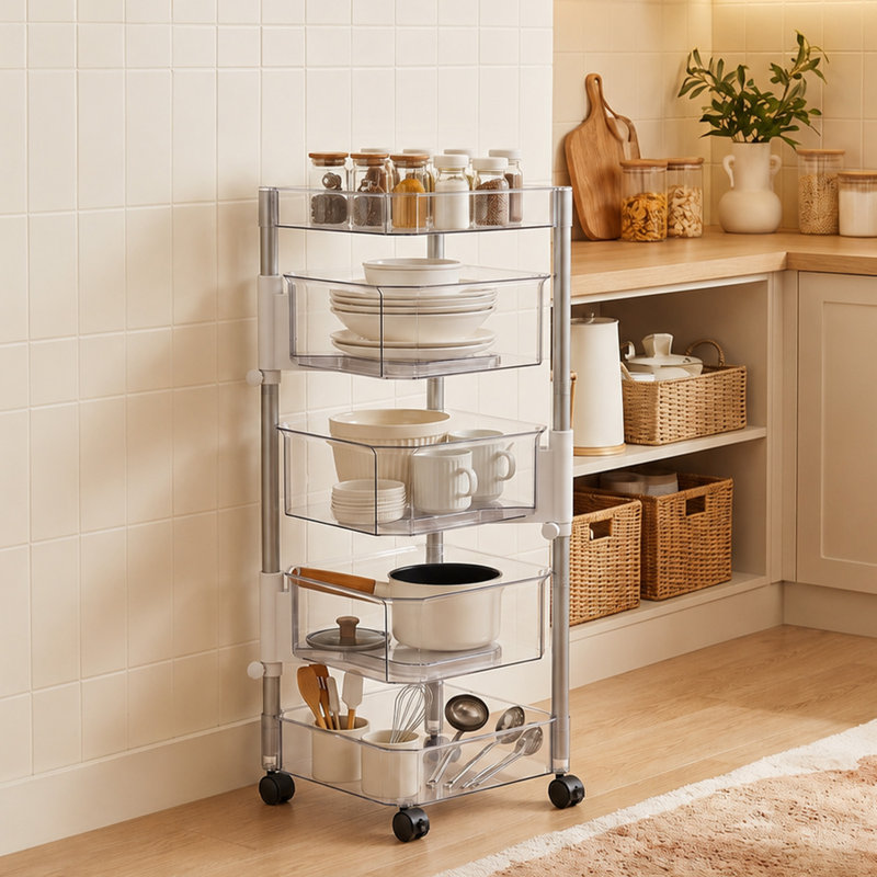 Chariot de rangement rotatif à 5 niveaux pour cuisine, support à pommes de terre, légumes et fruits