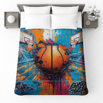 Graffiti Basketball Court Quilted Bedspread All Sizes