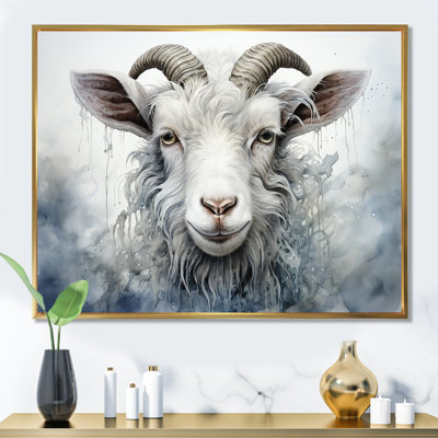 White Grazing Goat Portrait - Goat Animal Wall Art