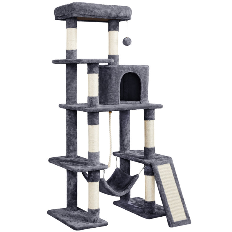 Multilevel Plush Cat Tree Cat Tower with Hammock Scratching Posts, Dark Gray