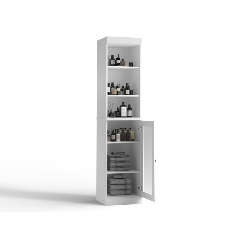 100% Solid Wood 16.5" Bathroom Storage Cabinet with Frosted Glass Doors and Adjustable Shelves, White