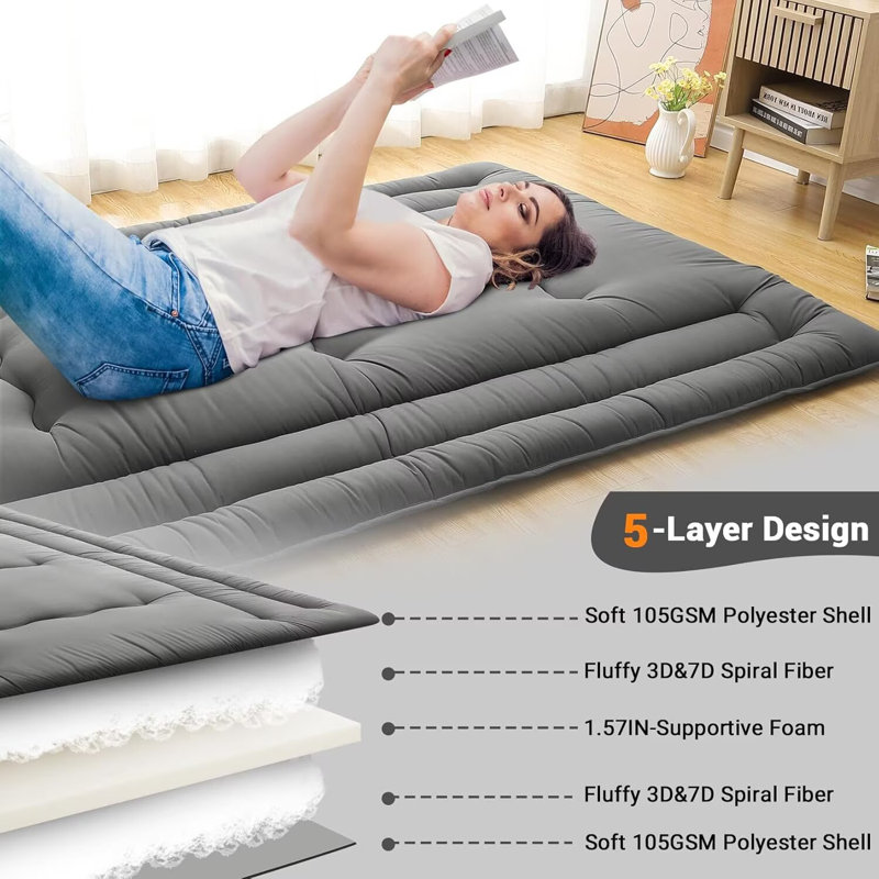 Matelas de futon japonais pliable pour matelas pliant, Lit simple, Gris