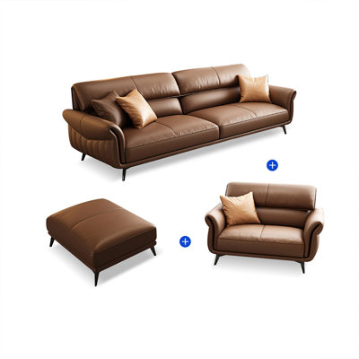 Brown Genuine Leather 3 - Piece Living Room Set