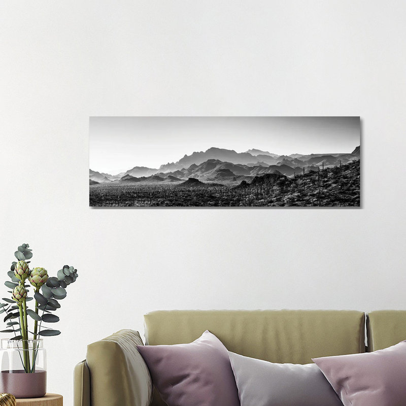 Black and White Landscape with View of Desert, Baja California Sur, Mexico 1 Piece Wrapped Canvas Panoramic Wall Art