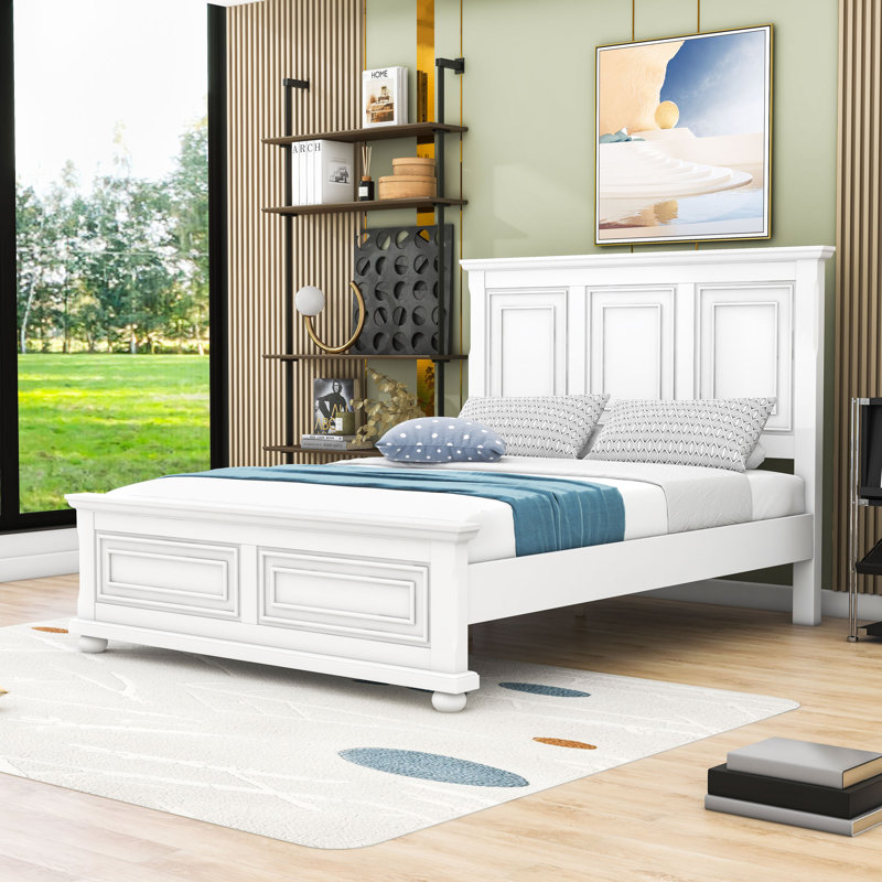 Lit en bois avec tête de lit, Blanc, Grand