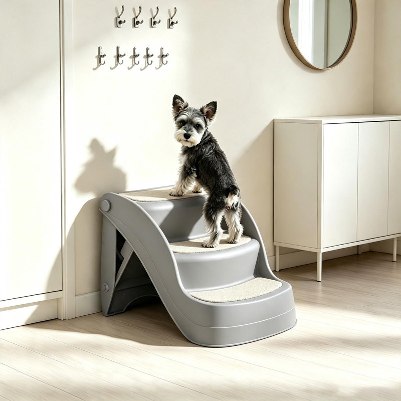Foldable 3-Step Pet Stairs, Non-Slip Portable Dog Steps for Beds Sofas, for Small Pets Under 10kg, Cream, Grey