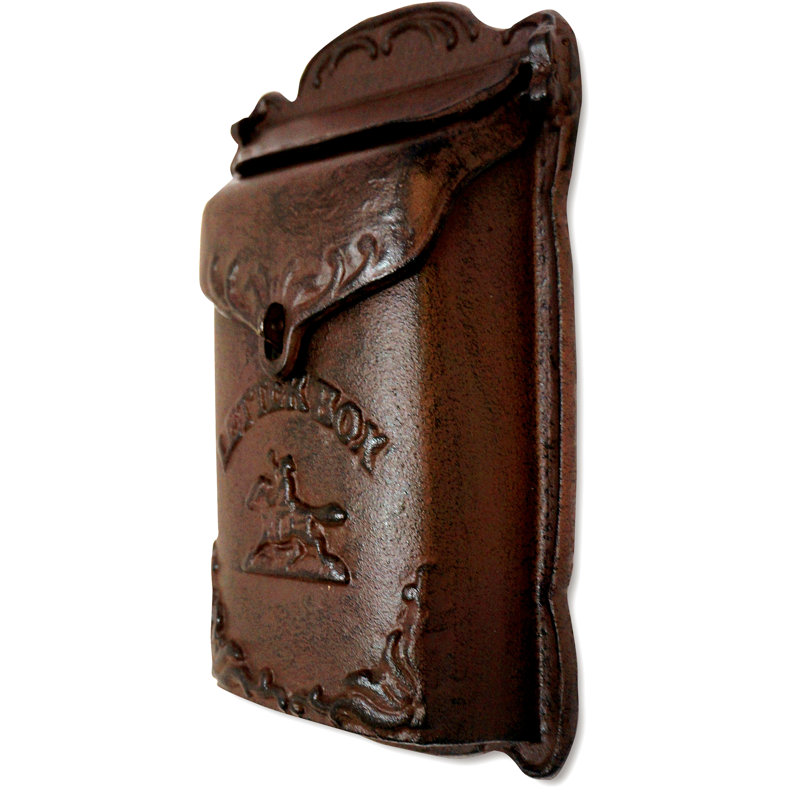 Cara Antique Brown Cast Iron Lockable Wall Mounted Mailbox