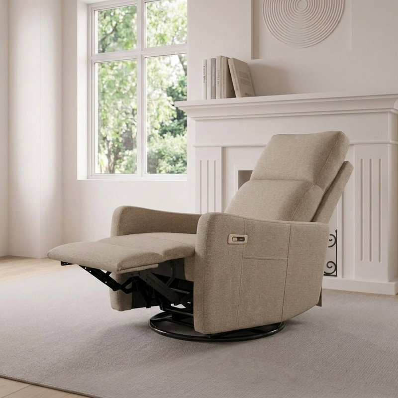 Fauteuil inclinable électrique berçant avec charge USB, pivotant à 270 °, pour les petits espaces, Brun