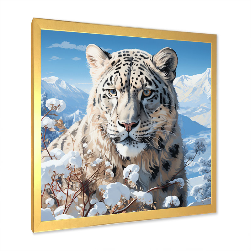 Tigre blanc en hiver V - impression, H 36 po x l 36 po x P 1,5 po, Encadrement doré