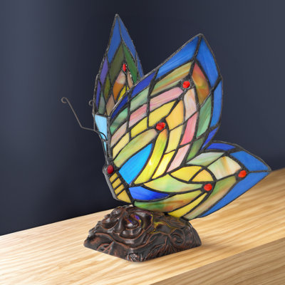 Liliana 9.5"H Butterfly Stained Glass Accent Lamp