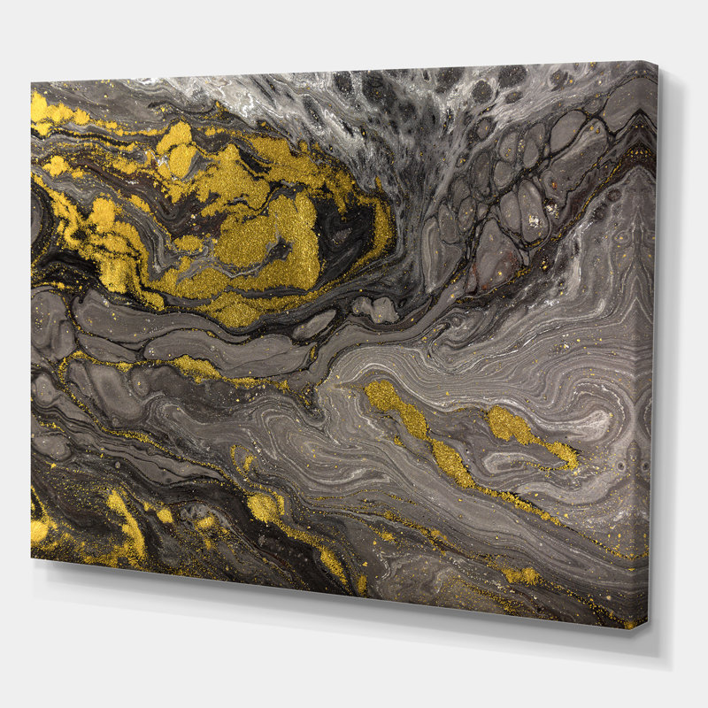 Marbre naturel doré et gris-reproduction d’art sur toile, H 24 po x l 36 po x P 1 po, Toile tendue