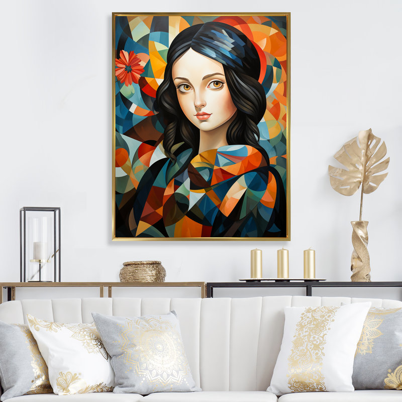 Mona Lisa In Henri Matisse Style I - Modern Art, art mural, Cadre doré simple, H 44 po x l 34 po x P 1,5 po