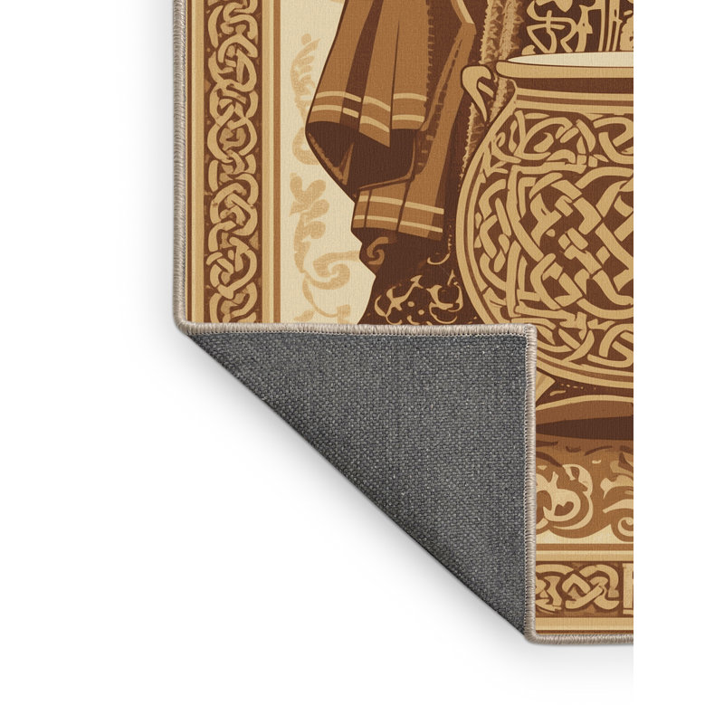 Tapis oriental doux en peluche moelleux de style oriental traditionnel beige Oreland Dagda, 7 x 9