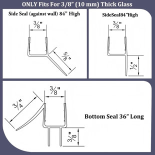 Ensemble de joint de porte de douche pour verre de 3/8 po: balai de fond en polycarbonate ultra transparent de 36 po + deux joints latéraux de 80 po (ensemble de 3 pièces)