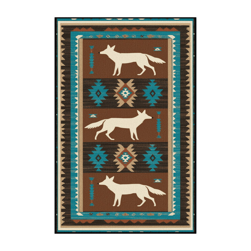 Washable Coyote Southwestern Area Rug, Rectangle 4' x 6'