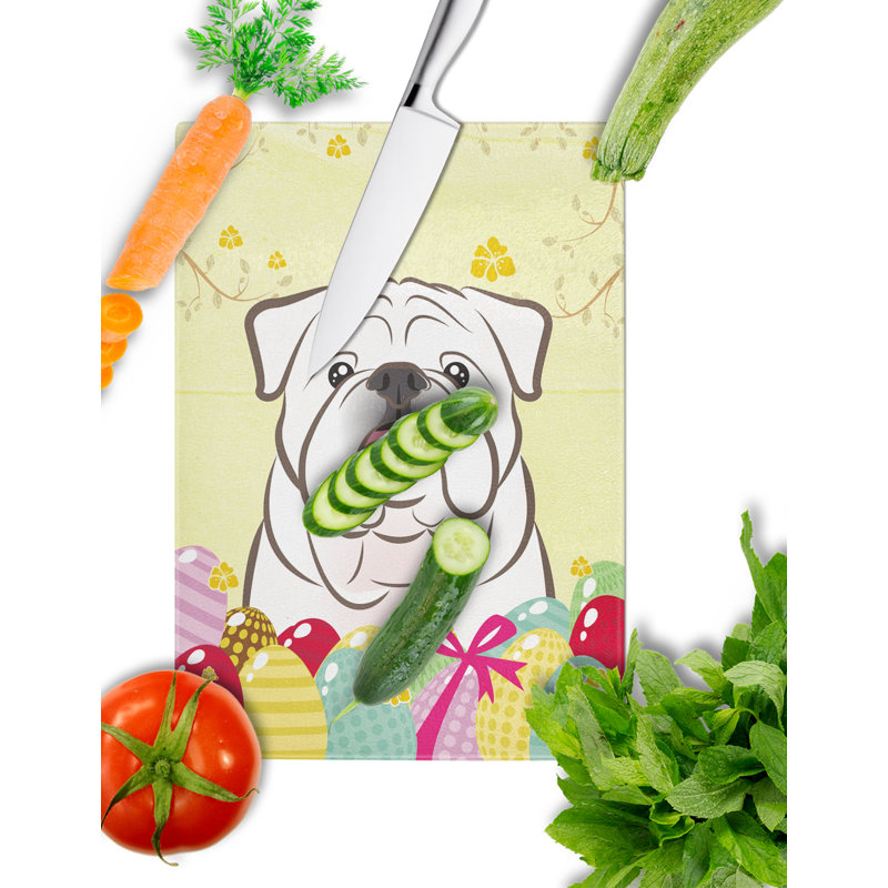 Planche à découper en verre trempé à caroline de pâques, Bouledogue anglais blanc