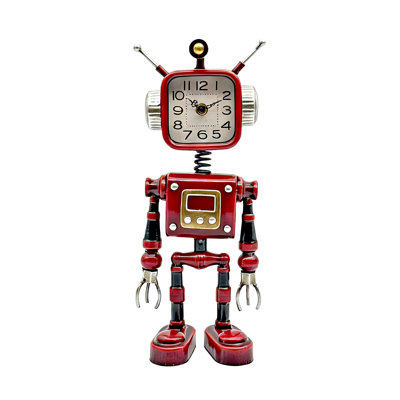 Industrial Steampunk Red Robot Table Clock