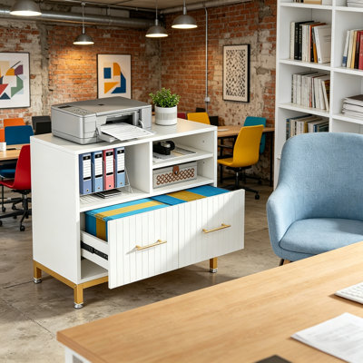 Classeur de bureau avec tiroir et rangement ouvert