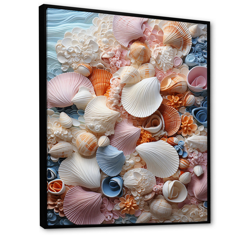 Coquillage blanc sérénité pastorale - animaux, impressions d'art mural, H 40 po x l 30 po x P 1,5 po, Cadre flottant noir