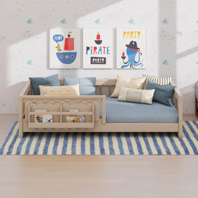 Solid Wood Platform Bed With Built-In Bookshelf And Safety Guardrail And Storage Shelves by Red Barrel Studio