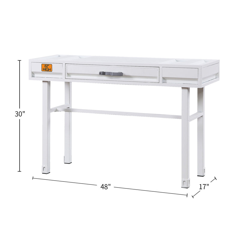 One Drawer White Metal Vanity Desk - Recessed Panels, Frame, Straight Legs For Bedroom Storage Optimization Panels Accent, Decor Upgrade