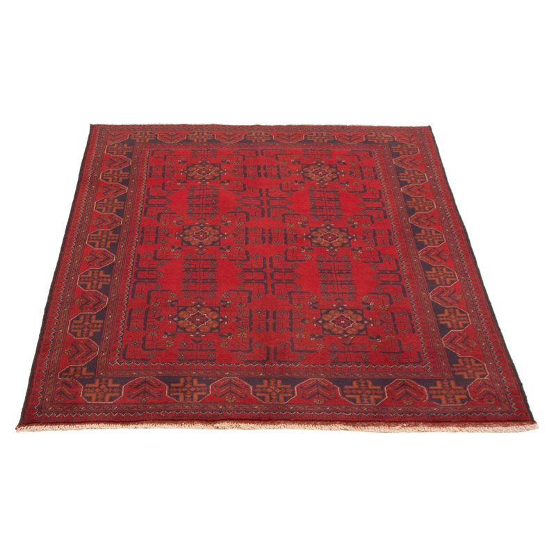 Tapis rouge en laine noué à la main de conception unique 4 pi 11 po x 6 pi 6 po Monelle