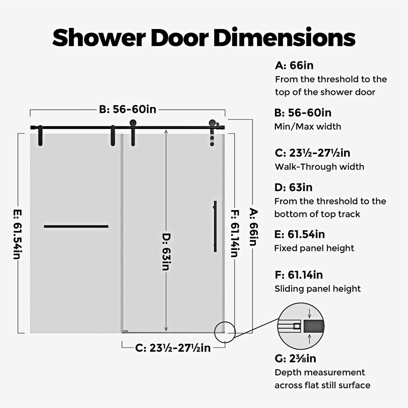 Portes de douche coulissantes simples sans cadre sans fermeture en douceur, Noir mat