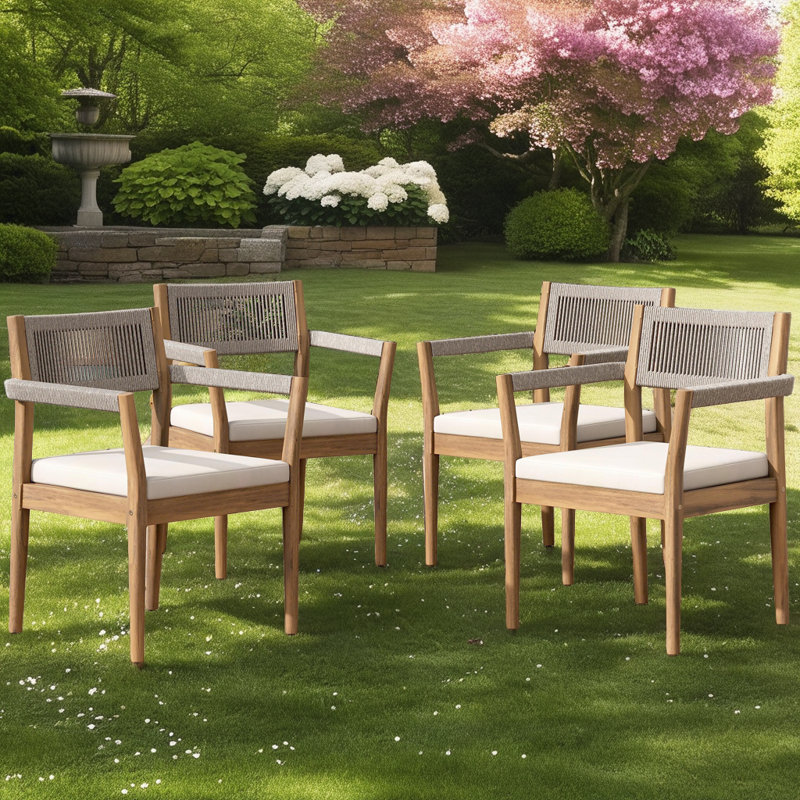 Ensemble de chaises de salle à manger en bois d'acacia de qualité supérieure - Ensemble de 4 cordes résistantes aux intempéries