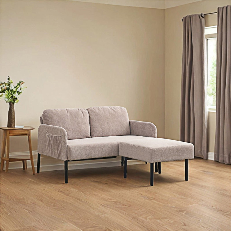 Canapé rembourré avec repose-pieds, H 29,15 po x l 53,33 po x P 48,05 po, Polyester beige