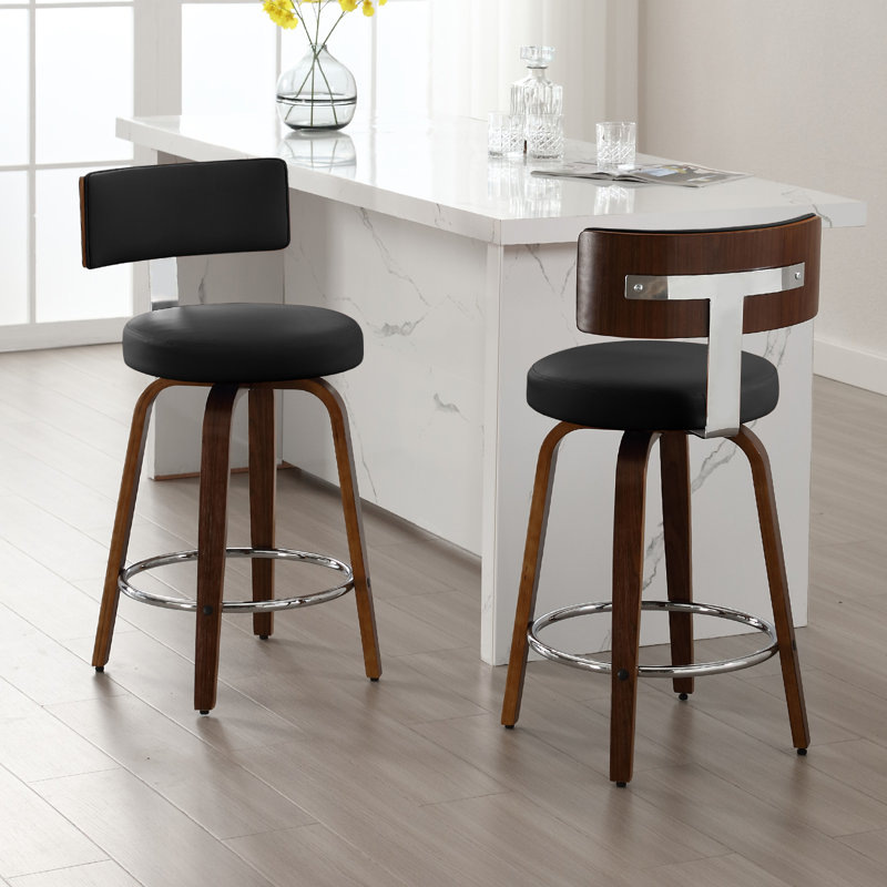 Tabouret de bar et de comptoir Sonja, Tabouret de comptoir (siège d'une hauteur de 26 p, Siège noir / cadre brun