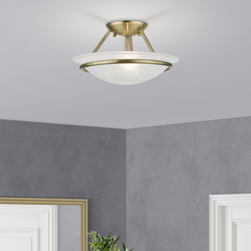 Wilbrecht Glass Semi Flush Mount, 5" H, Antique Brass