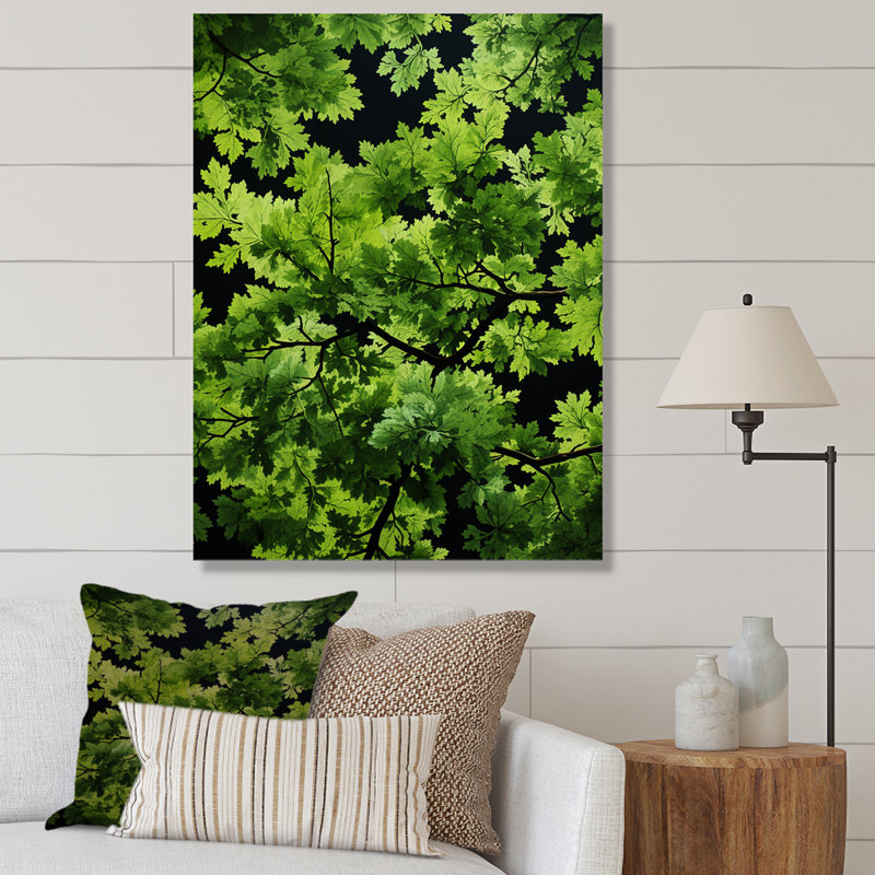 Feuilles vertes au ciel de minuit - art mural arbre, Toile tendue, H 20 po x l 12 po x P 1 po