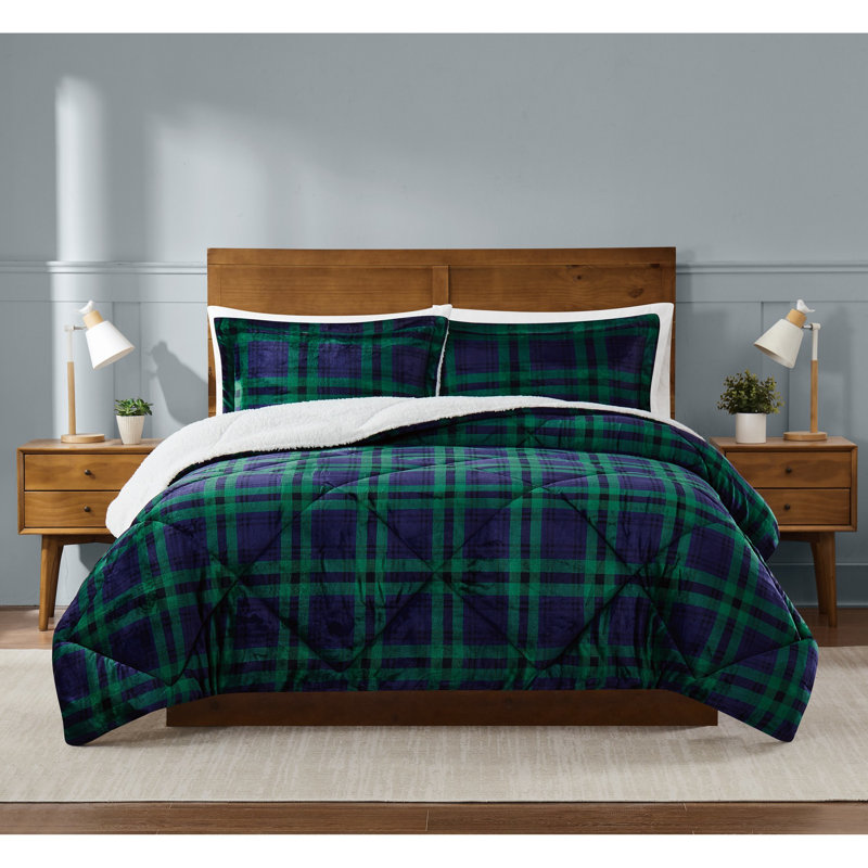 Ensemble d'édredon tartan écossais Trely Soft, Édredon pour grand lit + 2 taies décoratives pou, 3