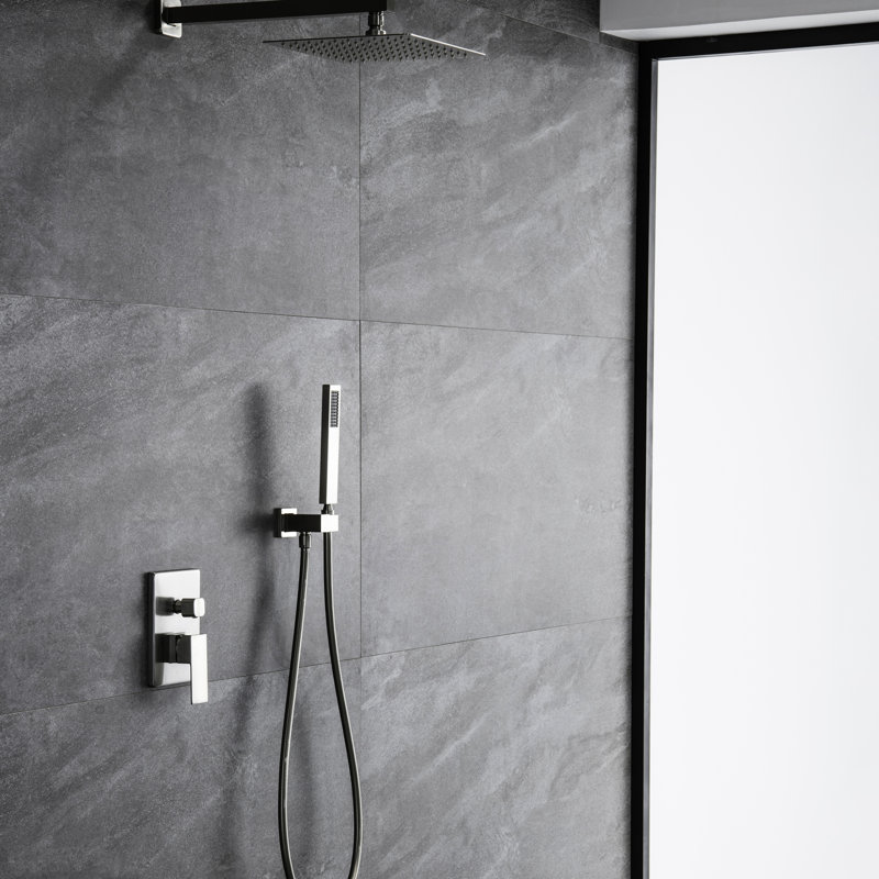 Luminaire de douche carré 10 po, noir mat et nickel brossé, valve d'équilibre, 2 têtes, robinet en laiton massif avec tête, balance, laiton, fixation murale