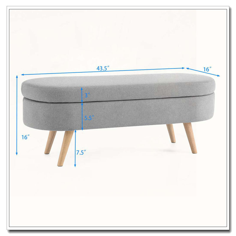 Banc de rangement repose-pieds ovale, pieds en bois d'hévéa, Gris