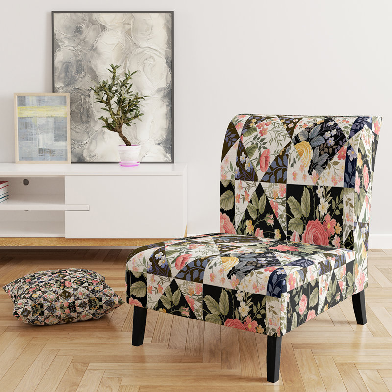 Roses Geometric Patchwork - Floral Upholstered Slipper Chair