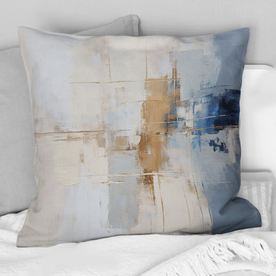 White And Blue Paint Fusion - Abstract Painting Printed Throw Pillow