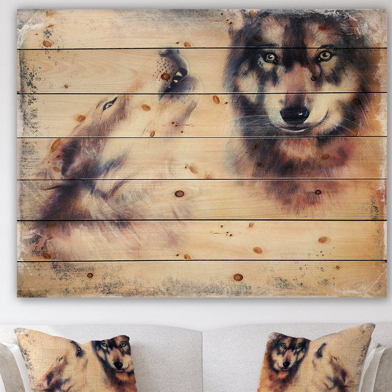 «Howling Wolf», peinture, H 15 po x L 20 po x P 1 po, Bois