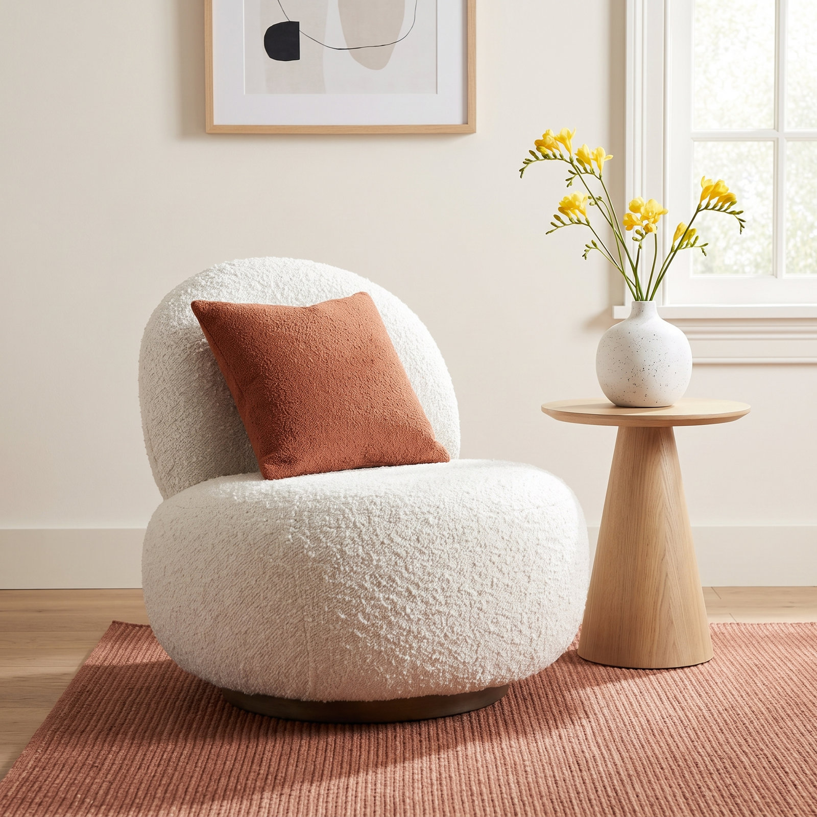 Lulu Upholstered Swivel Slipper Chair, Tan/Brown Chenille 1548-020, Antique Gold