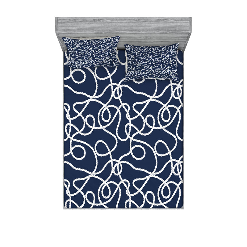 Ensemble de draps et taies décoratives bleu marine et blanc Ambesonne, Ensemble de draps pour grand lit + 1 drap-housse +