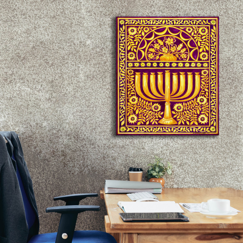 "The Holiday Aisle®" Hanukah Menorah On Magenta "par Andrea Strongwater, art mural sur toile, H 30 po x l 26 po x P 1,5 po