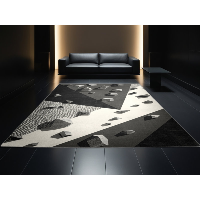 Machine Washable Aust Bouldering Indoors Modern Geometric Rug in Gray – Gray Binding, 4x6