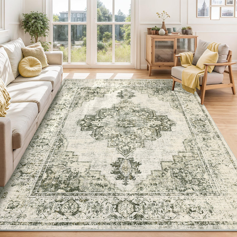 Oriental Machine Washable Non-Slip Non-Shedding Area Rugs for Living Room, Stain Resistant Thin Foldable Floor Cover for Nursery Dining Room